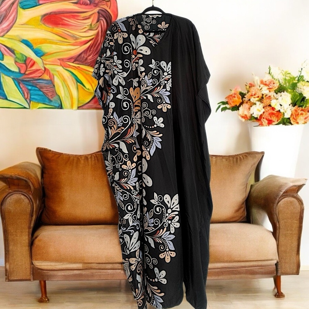Elegant Black Floral kaftan Dress Gypsy Blu brand new with tag Free size fits